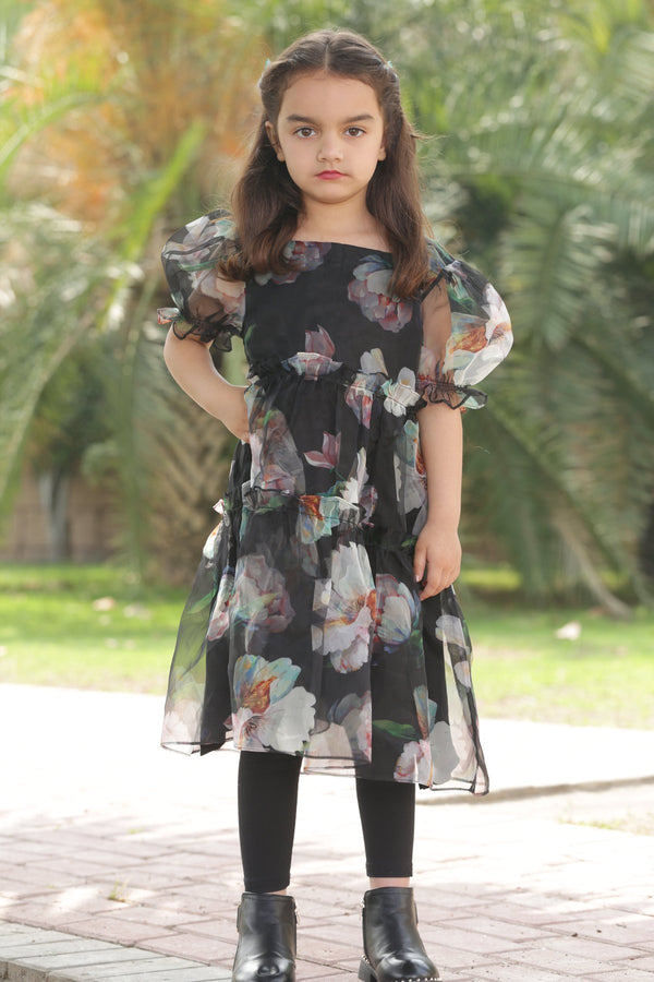 Black Organza Printed Frock