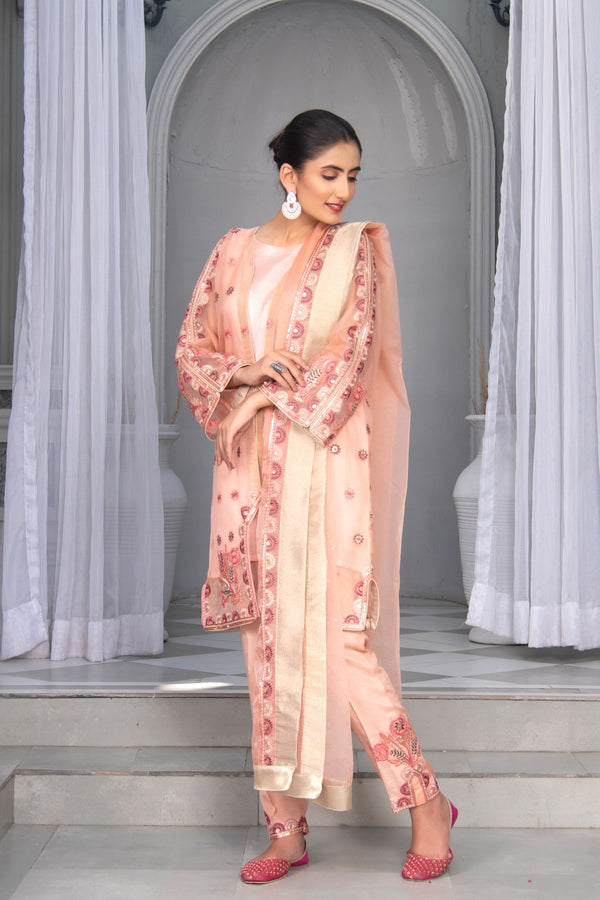 Pink Embroidered Organza Suit | 3 Pc | Stitched