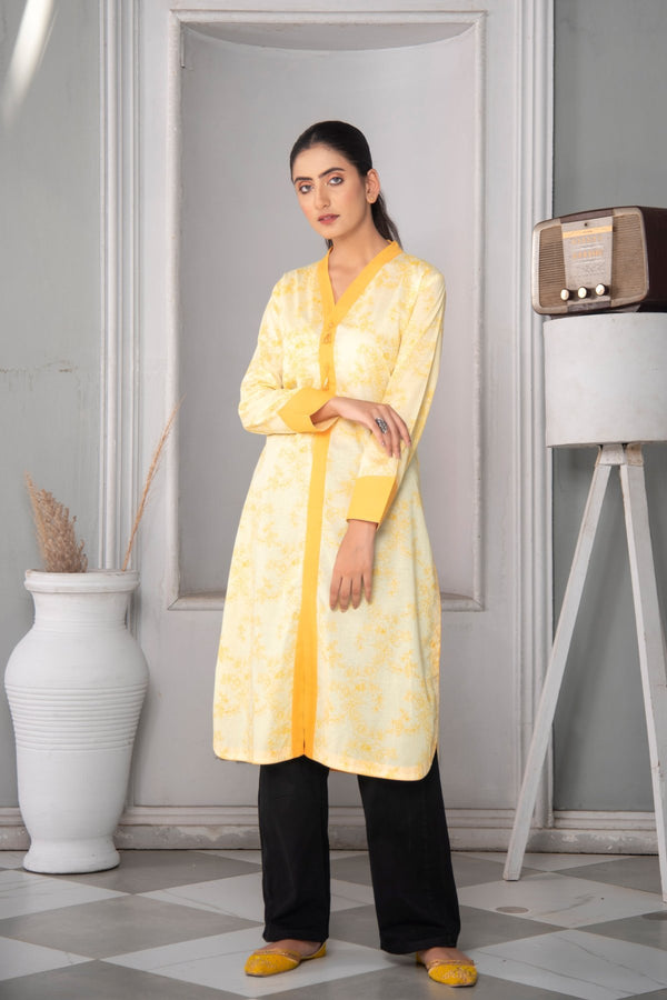 Mustard Printed Lawn Shirt