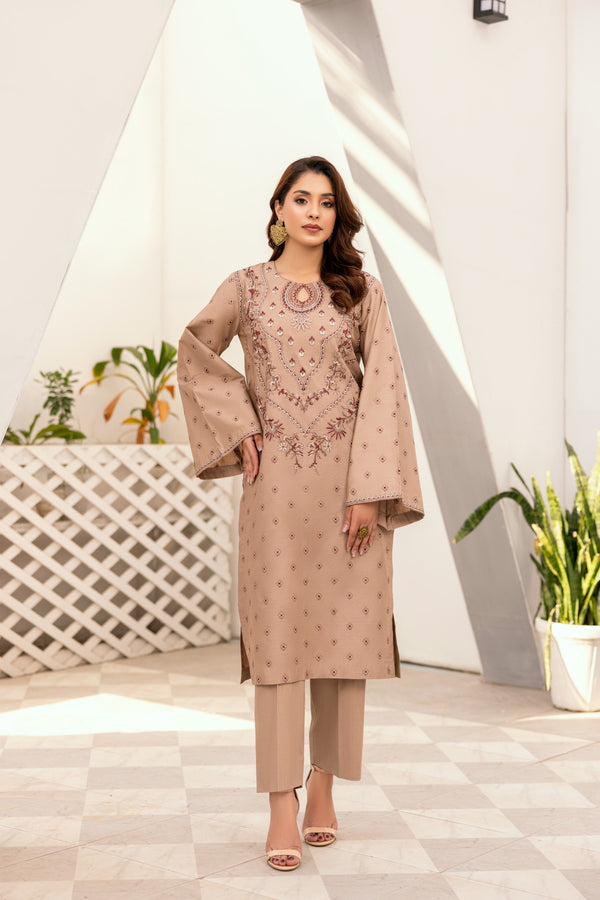 Light Brown Embroidered Poplin Suit