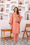 Peach Color Embroidered Poplin Suit