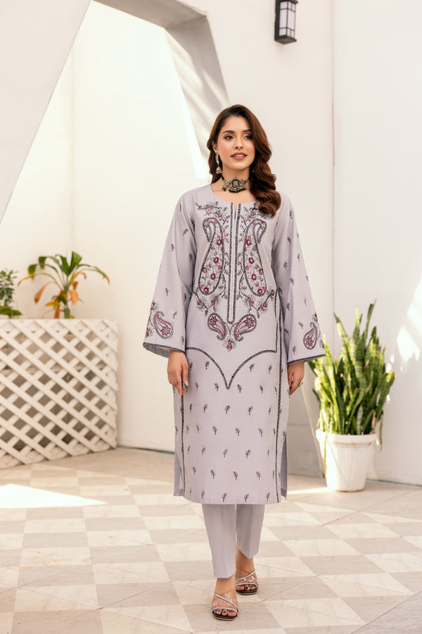 Grey Sitari Embroidered Poplin Suit