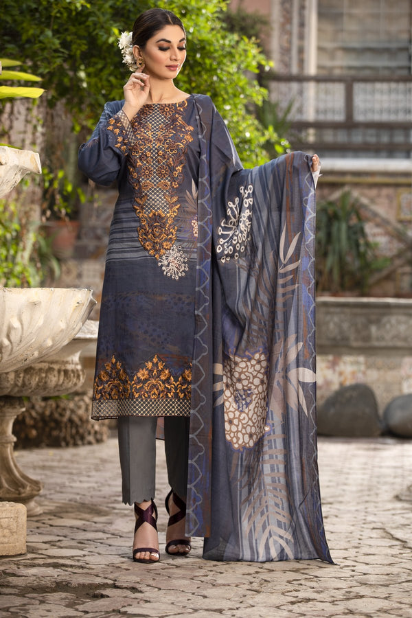 Navy Blue Embroidered Lawn Dress