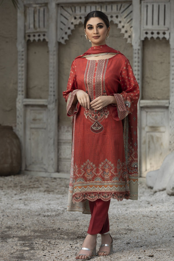 Red Embroidered Lawn Dress