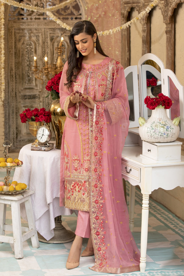 Pink Chiffon Embroidered Dress