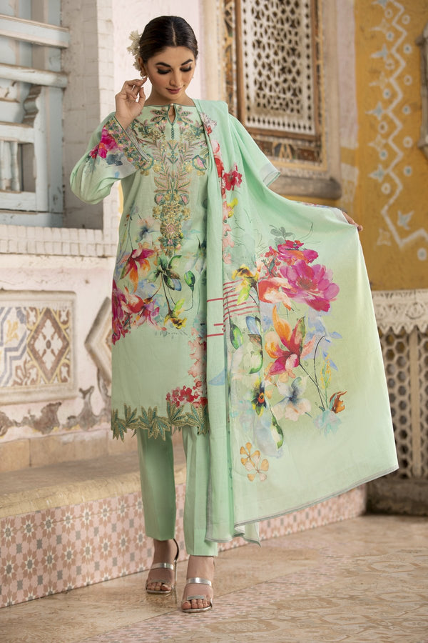 Sea Green Embroidered Lawn Dress