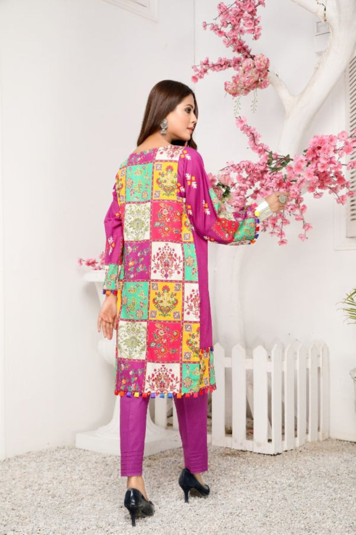 Nisa Printed Ferozi Lawn Shirt- Multi Color- Back Check