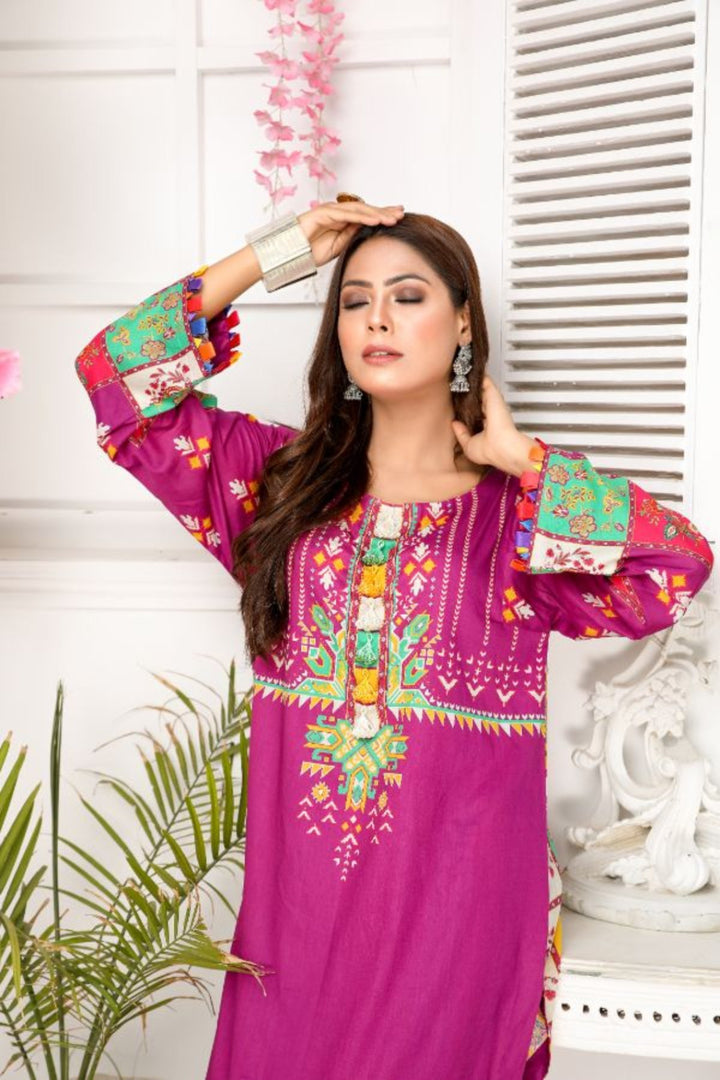 Nisa Printed Ferozi Lawn Shirt- Multi Color- Front 4