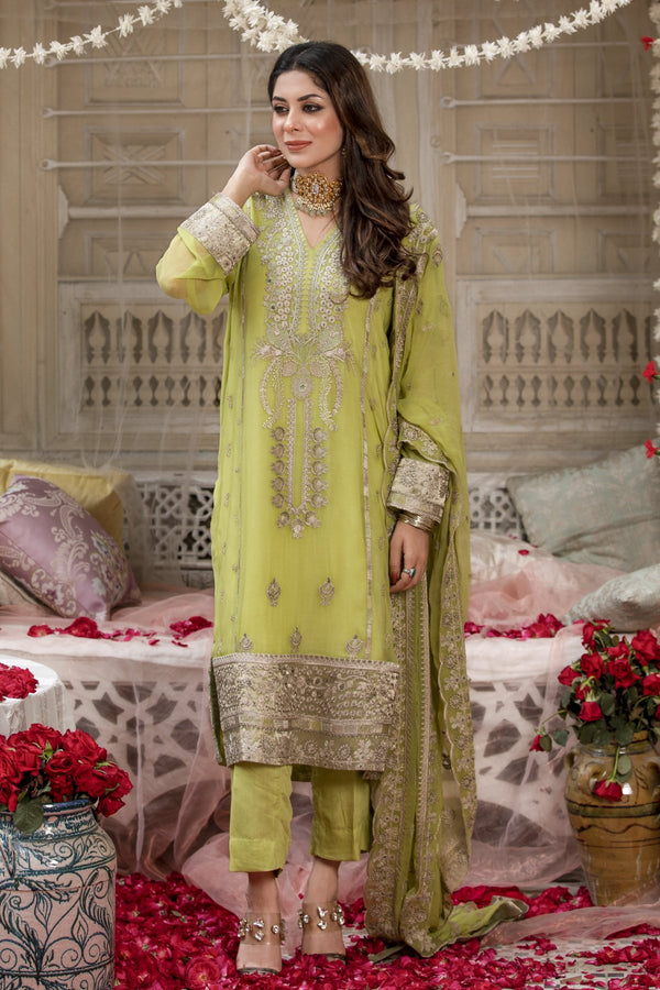 Green Embroidered Chiffon Dress