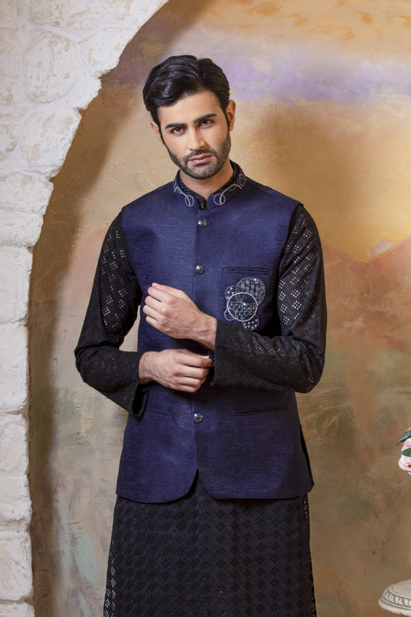 Navy Blue Waistcoat - Ethnic Wear