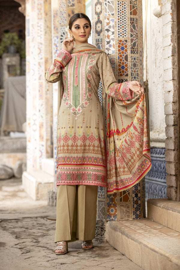 Olive Green Embroidered Lawn Dress