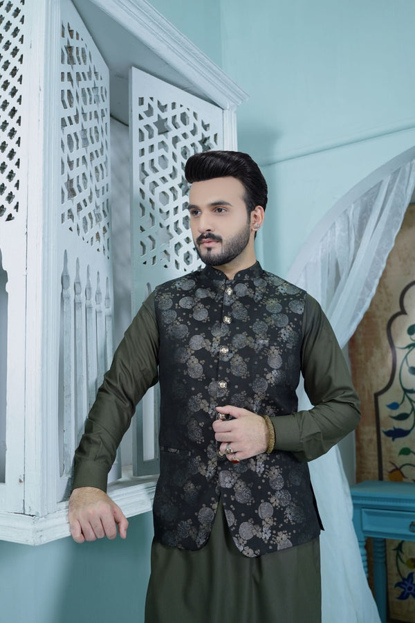 Jacquard Men Waistcoat - Ethnic Wear