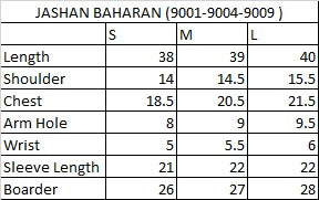 Lawn Digital Printed Shirt - Size Chart